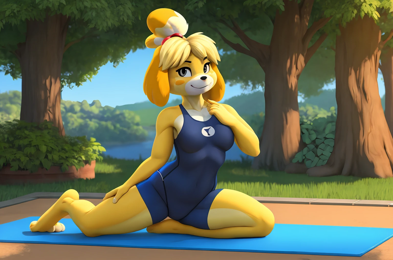 Isabelle in a yoga outfit, 4K, high quality, smooth, highly detailed, seductive pose