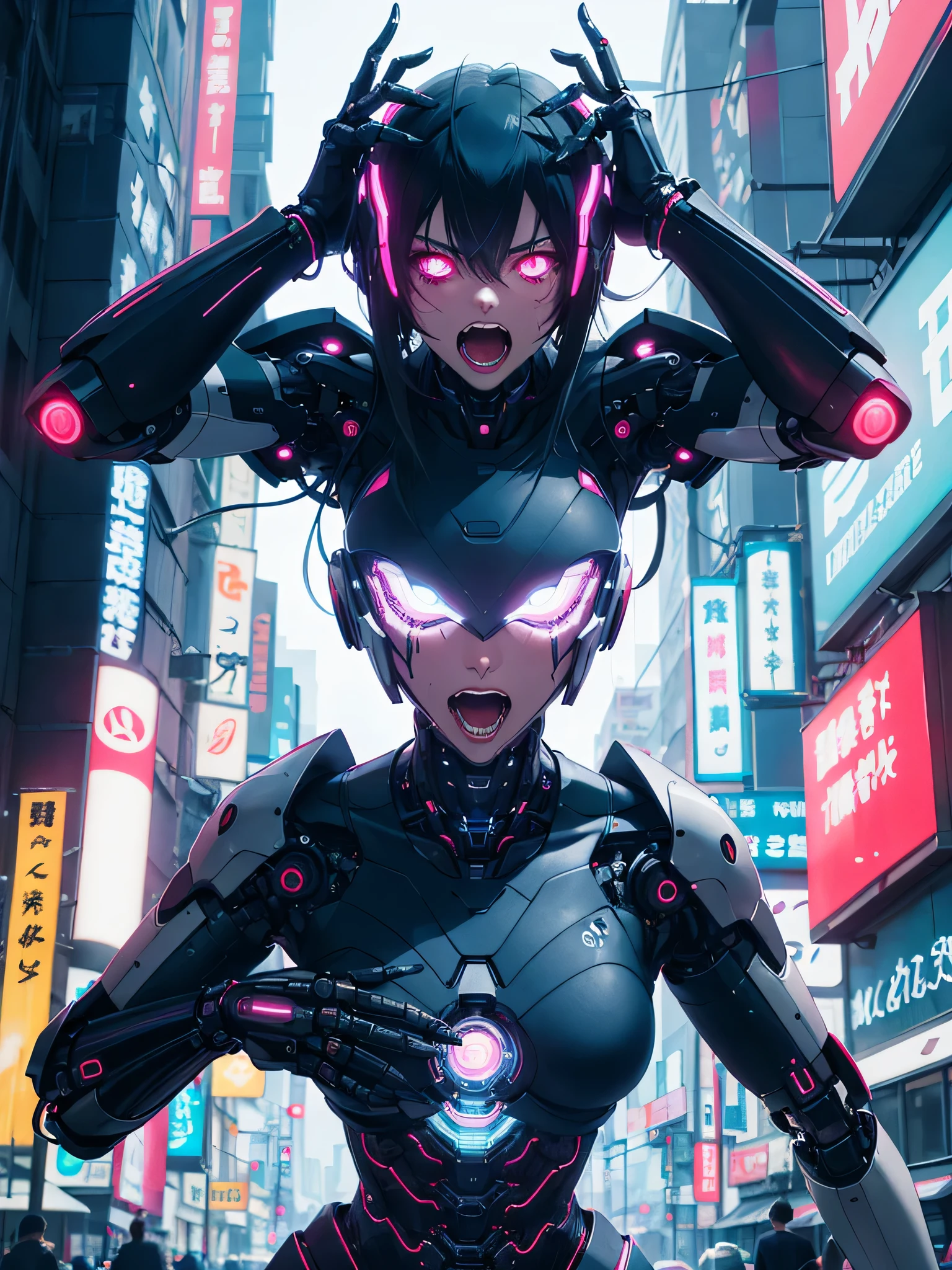Amazing anatomy, (beautiful female Biopunk), biopunk city background, bioluminescence, (64k ultra hd:1.1), (art by apterus, art by dan mumford, art by lovecraft:1.2), best quality, cgsociety, trending on ArtStation.