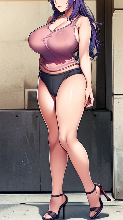 (Top Quality, 8k, 32k, Masterpiece, UHD: 1.3, 1 Girl, Attractive Japan Woman, Beautiful Shape, Very Well Shaped Face, Big, Glamour, Super Detailed Face) ((Nipple shape, tank top, hot pants, long length, high heels, in the city))