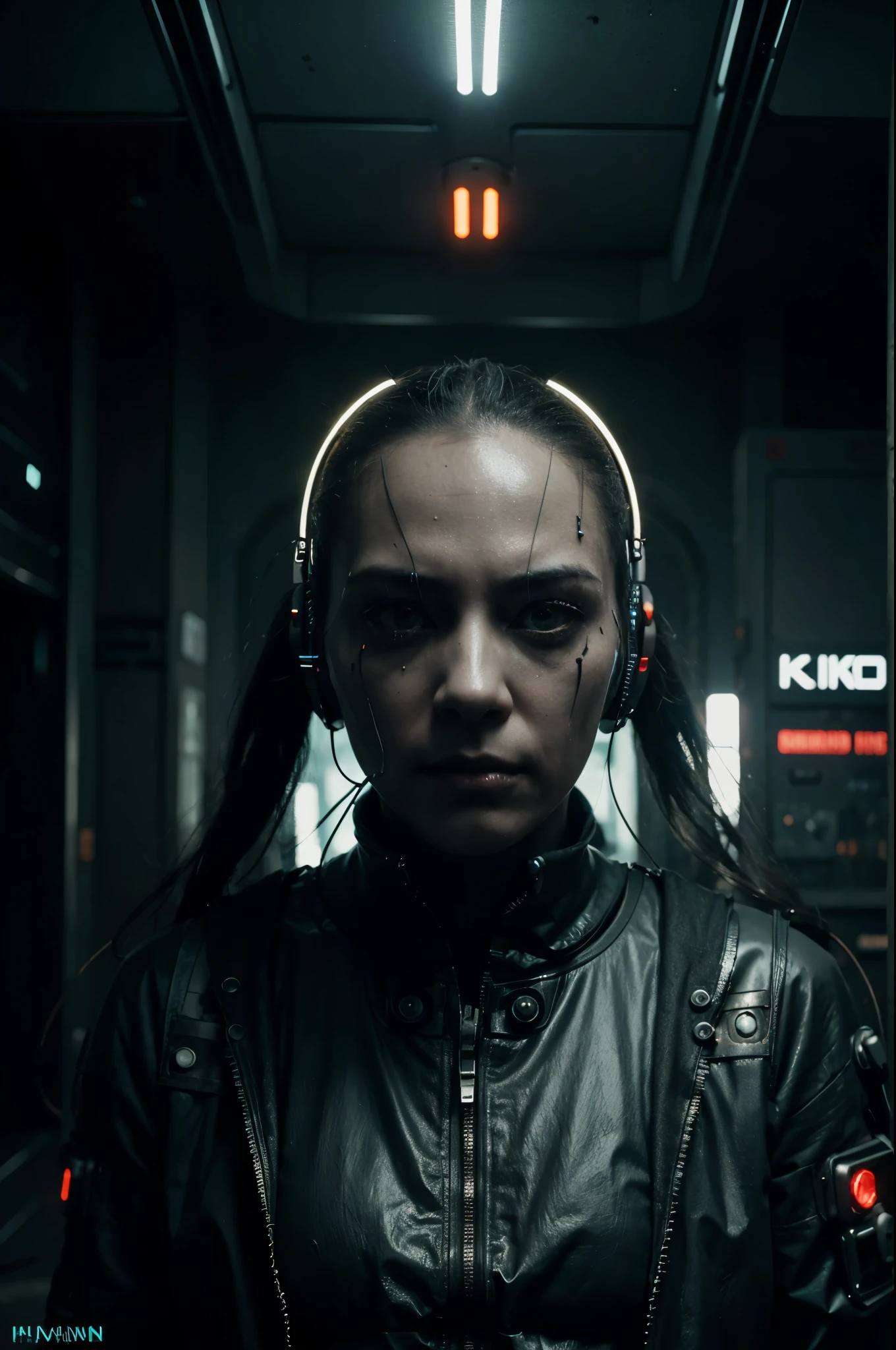 a creepy looking humanoid with wires on his head, cyberpunk art by Ikuo Hirayama, cgsociety, antipodeans, dystopian art, darksynth, sci-fi, High-Fashion Pose