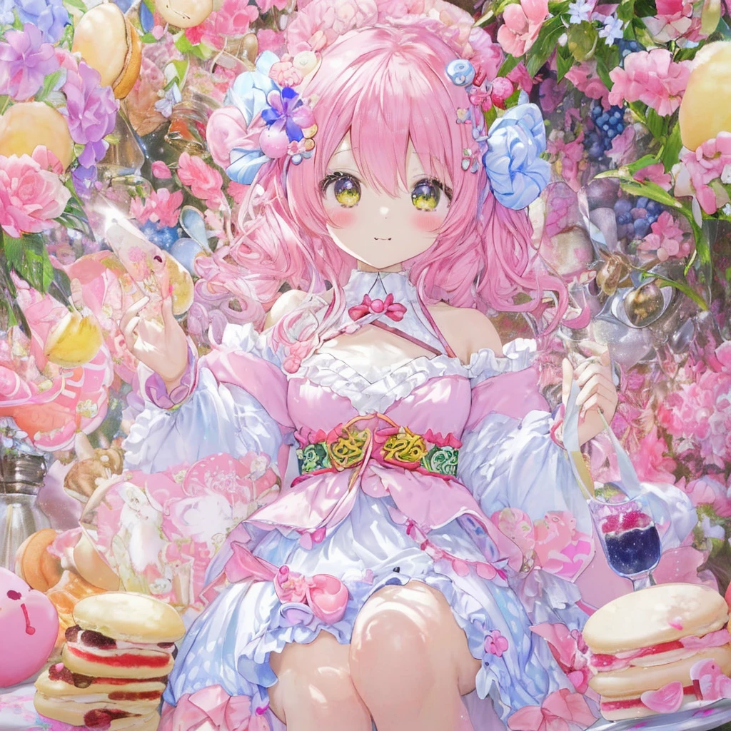 (masutepiece, of the highest quality, Best Quality,kawaii illustration,Cute illustration,:1.5), (pastel color:1.5),girl, kitten and dessert、Ichigo、blueberry 、a cake、Coffee、 brightly colored macarons、kawaii、Soft 、Fluffy kittens、Happiness、tender、Gentle sweetness、steamy hot, andite/pastelmix、Zentangle, Beautiful complex、 Intertwined official art, Integrated 8K wallpapers, high details, Aesthetic, High quality, Beautiful, Masterpieces, The best images.