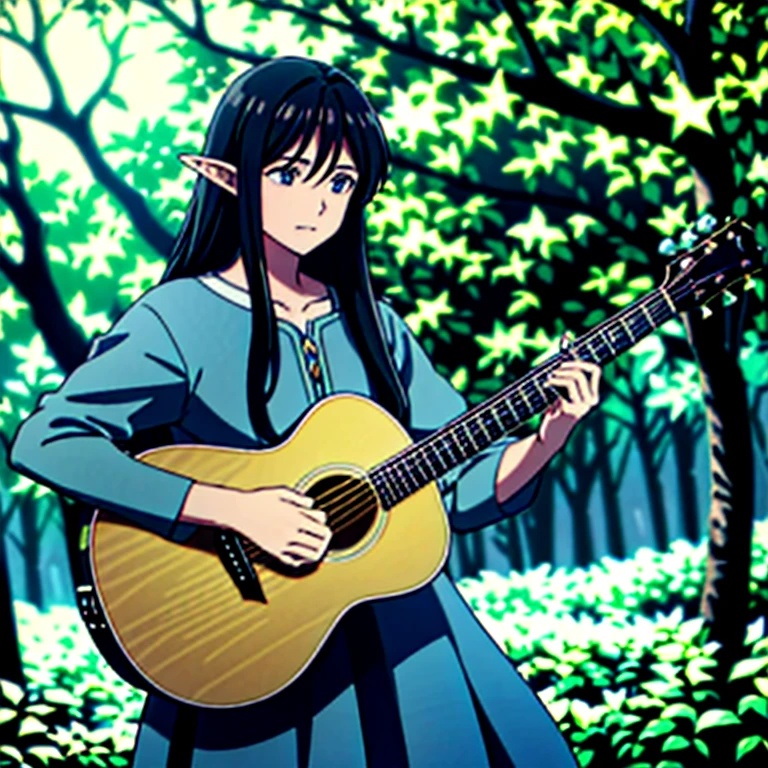 Once upon a time there was a young elf named Lúan, conhecido por suas orelhas pontudas e seu longo cabelo preto. O mundo dos elfos era repleto de magia e encanto, and Lúan was no different. In addition to your magical gifts, he had a special talent for music, especially for playing the guitar.
A cada entardecer, Lúan sat in the clearing of an enchanted forest, rodeado pela natureza exuberante. With your guitar in your hands, ele deixava suas melodias ecoarem pelos arredores. The trees seemed to dance to the music, the animals approached curiously and even the stars seemed to shine more brightly in the sky.
Lúan's songs were like musical spells, capable of bringing peace and joy to the hearts of those who heard them. He believed music was a universal language, capaz de unir todas as criaturas, independentemente de suas origens. And through your guitar, ele compartilhava essa magia com o mundo.
Lúan also performed at festivals and special events in the elven kingdom.. His captivating music and melodious voice enchanted everyone who watched him.. Ele era conhecido como o "Bardo da Floresta", able to tell moving stories and convey deep emotions through his songs.
Enquanto tocava, Lúan felt connected with nature and the beings around him. He believed that music was a way to express his deepest feelings and to convey the essence of elves to the outside world.. His guitar was like an extension of himself, a magical tool that amplified your voice and emotions.
Lúan dreamed of traveling through enchanted realms, taking your music and guitar to every corner of the world. He wanted to share the beauty and magic of the elves with other races., espalhando a harmonia e a paz por onde passasse.
E assim, o jovem elfo de orelhas pontudas, long hair and his faithful guitar continued to enchant everyone with his music. His passion for art and connecting with the universe was contagious, e d