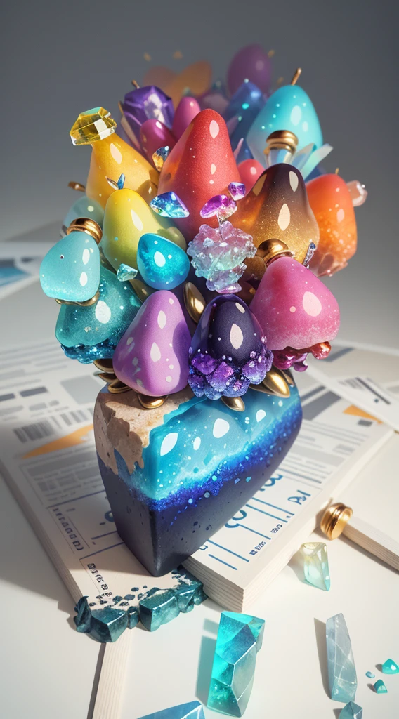 wonderful art beautiful minerals, Rainbow crystals, ultra - detailed, world in a bottle,Light up colorful diamonds,jewely,crystal,shine,metallic luster,Glaze color,a fairy world,incredible lighting, ultra - detailed, 8K, Unreal Engine5, a 3D render