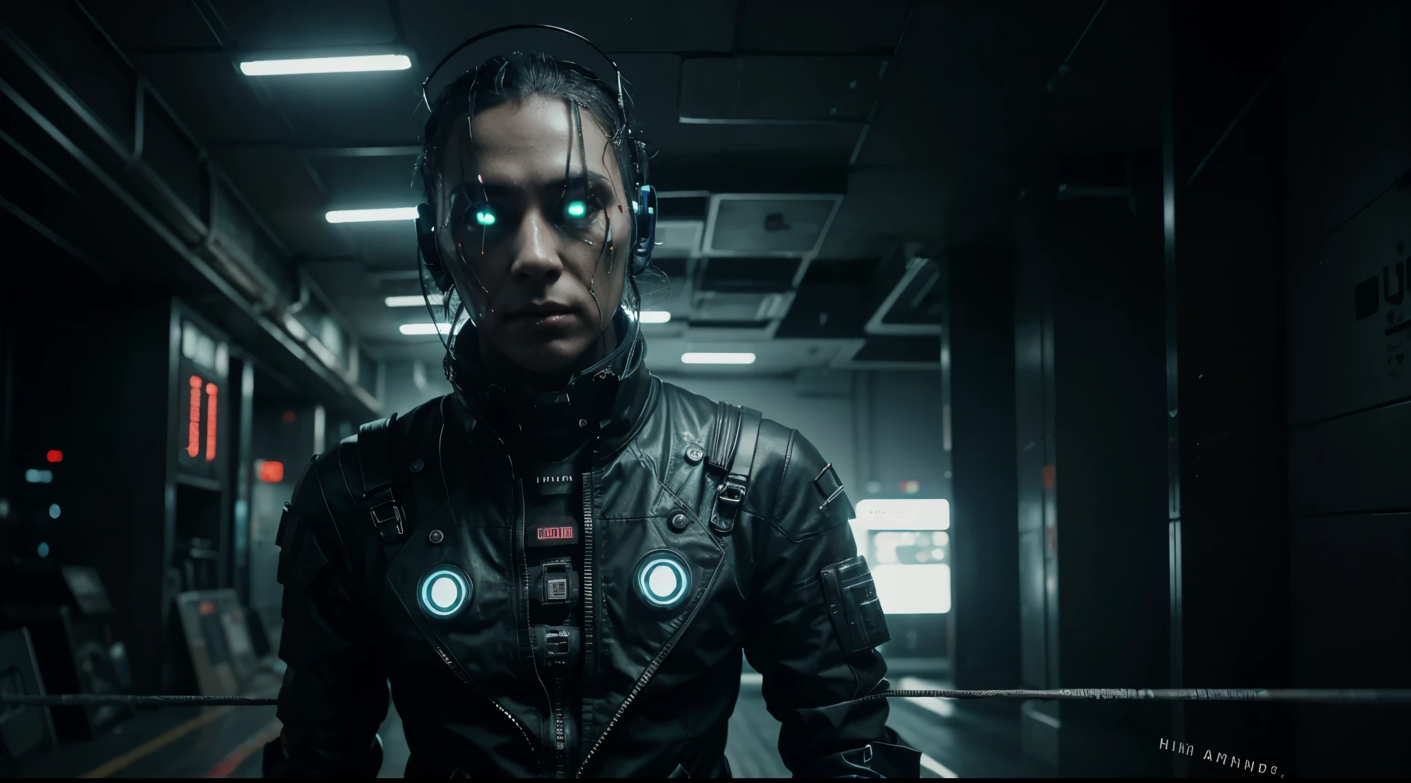 a creepy looking humanoid with wires on his head, cyberpunk art by Ikuo Hirayama, cgsociety, antipodeans, dystopian art, darksynth, sci-fi, High-Fashion Pose