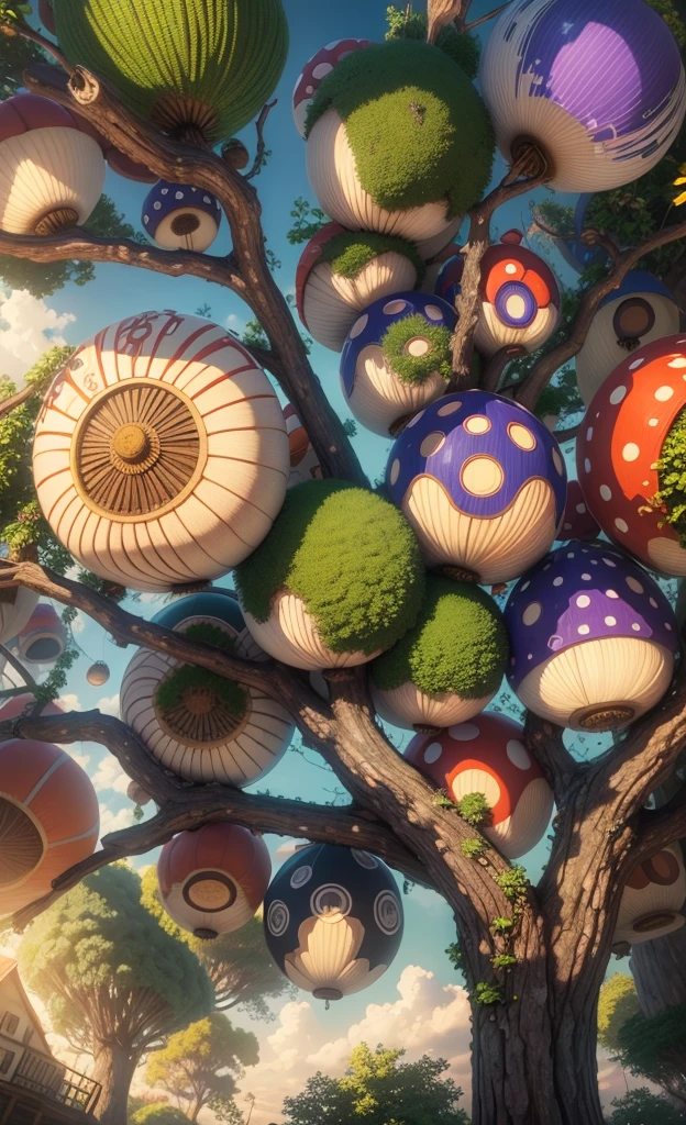 Light up the colorful mushroom forest,world in a bottle,A fairyland-like hideaway,Colorful mushroom house,a fairy world,夏天,Seafront,Rios,tree house,sunflower fields,lavender,mountain ranges,mountain peak tree,a small medieval village, Italy, Vera, medieval town, medieval village, 幻想Italy, quaint village, Italy杰作, medieval coastal village, medieval town景观、Cobblestone road、View from the street、Behold