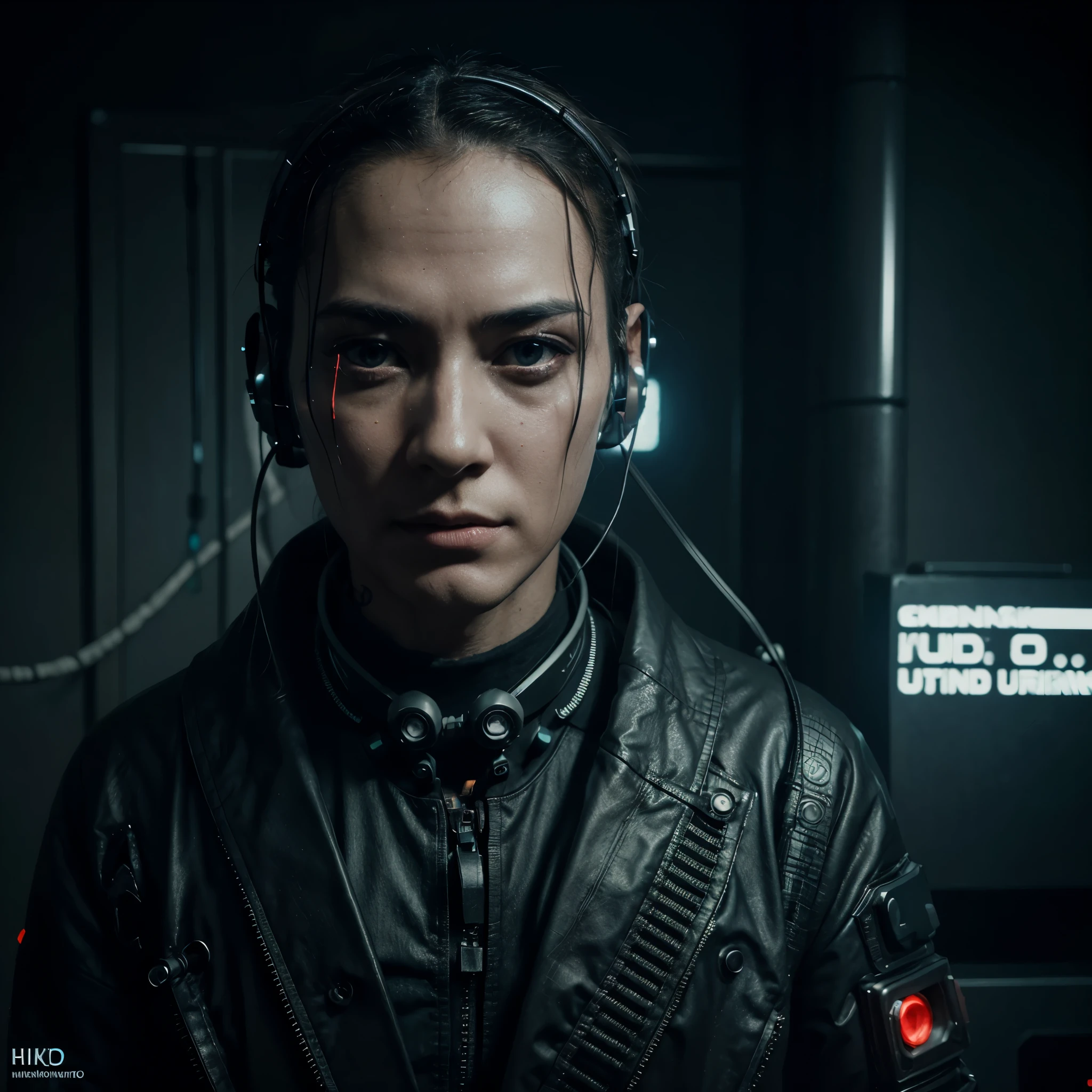 a creepy looking humanoid with wires on his head, cyberpunk art by Ikuo Hirayama, cgsociety, antipodeans, dystopian art, darksynth, sci-fi, High-Fashion Pose