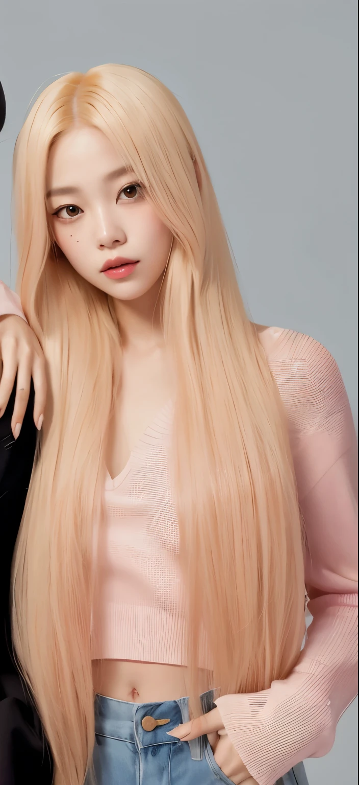 chica de pelo rubio con pelo largo posando con un hombre, Parque Roseanne de Blackpink, Lalisa Manobal, Lalisa Manoban de Blackpink, Asian girl with long hair, Cabello largo fresa - rubio, rosa claro pastel cabello muy largo, con cabello largo y rubio, long glowing ethereal hair, cabello liso rosa, longer blonde hair, extremely pale blond hair