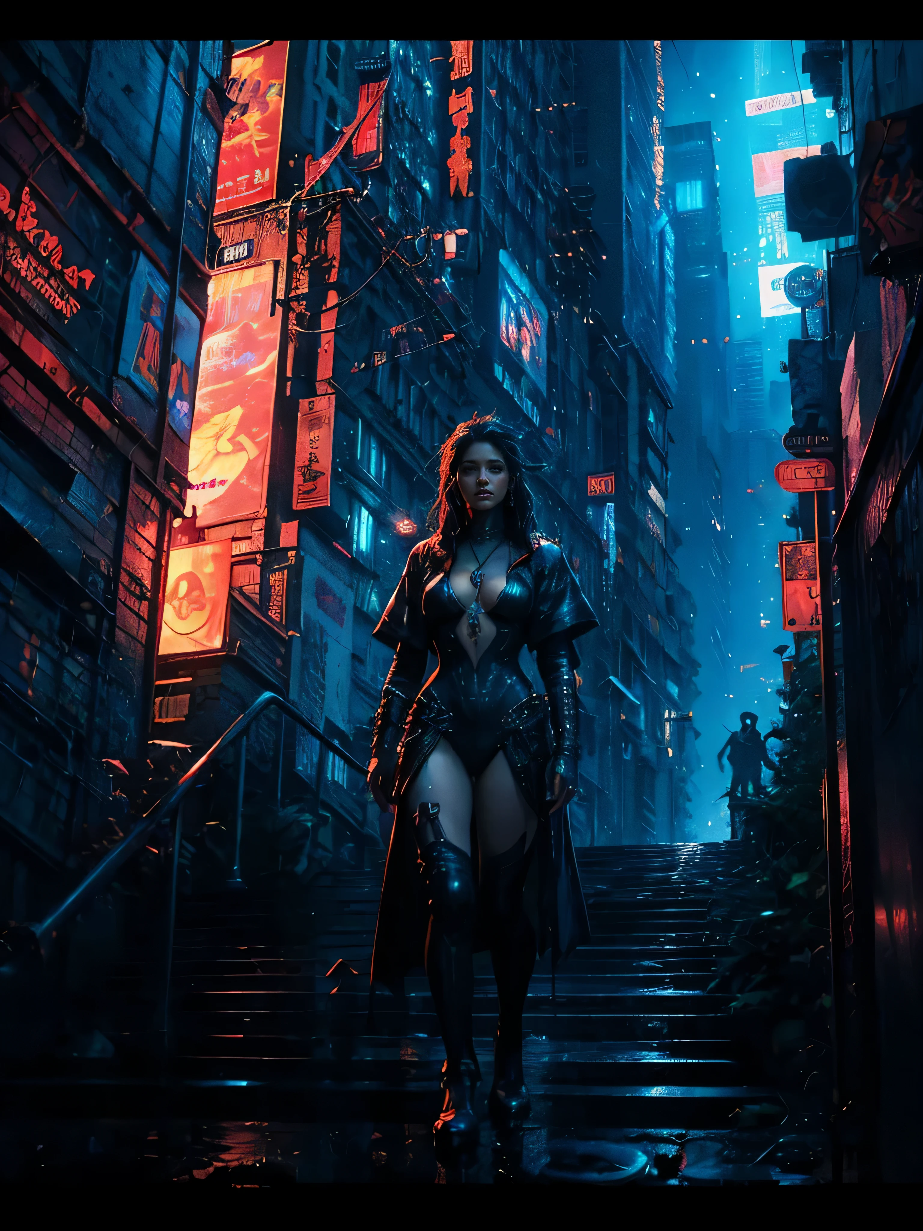 cyberpunk, cinematographic frame, distopian future, ultra realistic, 8k, vibrant, detailed, zbrush, comic book illustration, trending at artstation, by peter mohrbacher, by wlop, by ruan jia, by alphonse mucha, by dmitry prozorov, BY JARV 88k