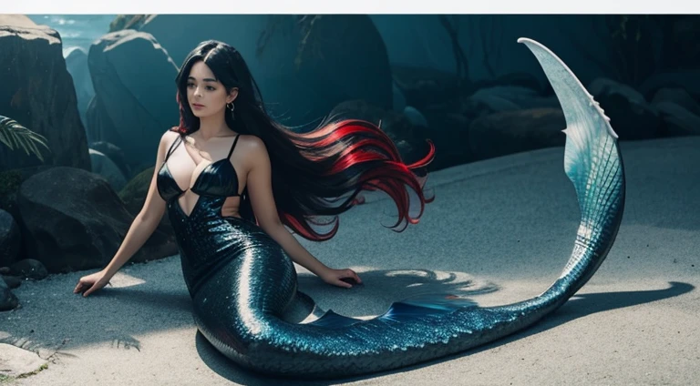 Mermaid , tail black, hair red