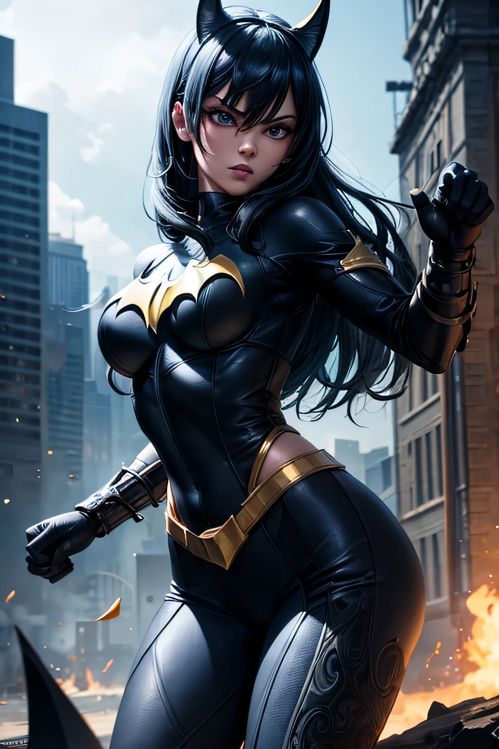 Superhero Batgirl, combat stance, highly detailed, sexi, revealing, vibrant appearance, creative behavior, extremly detailed, imaginative, , spontaneous, highest quality, skin texture, intricate details, (cinematic lighting), RAW photo, 8k, masterpiece,best quality,ultra-detailed,very detailed illustrations,extremely detailed,intricate details,highres,super complex details,extremely detailed 8k cg wallpaper,