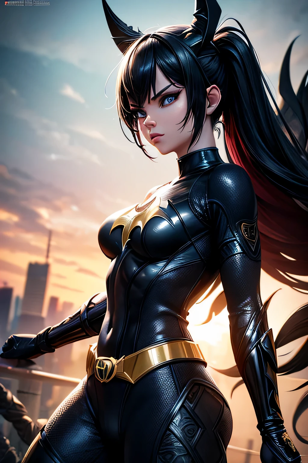 Superhero Batgirl, combat stance, highly detailed, sexi, revealing, vibrant appearance, creative behavior, extremly detailed, imaginative, , spontaneous, highest quality, skin texture, intricate details, (cinematic lighting), RAW photo, 8k, masterpiece,best quality,ultra-detailed,very detailed illustrations,extremely detailed,intricate details,highres,super complex details,extremely detailed 8k cg wallpaper,