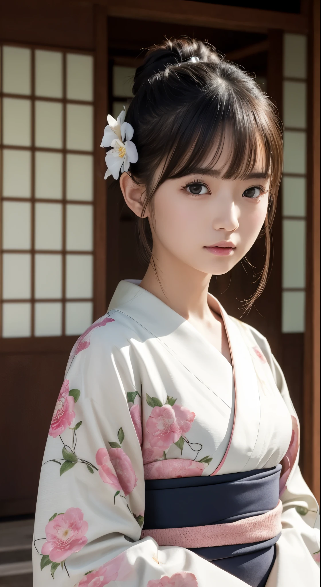 (Photorealsitic:1.4), (Top image quality:1.0), (超hight resolution:1.0), 8K, Raw photography, (masterpiece:0.2), (pureerosface_v1:0.5)、(Best Quality Detail:1.2)、realisitic、8K UHD、hight resolution、(1girl in:1.2)、The ultra-detailliert、High quality textures、intricate detailes、detaileds、非常detailedsなCG、High quality shadows、Detail Beautiful delicate face、Detail Beautiful delicate eyes、depth of fields、Ray traching,1girl in, japanaese girl, Cute, slender, Kimono with Japanese pattern,Floral scrunchie, Beautiful skin, Facing the front,Country of Japan,Japanese garden,Luxury Japanese-style room, skyporn, Magic Hour, (Realistic:1.3), 細かくdetailedsなプッシー, quality, (masutepiece:1.2), (Photorealsiticです:1.2), (Best Quality), (Intricate details), Dramatic, Ray tracing, photograph, +Lola