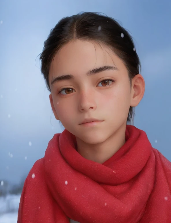 There is a 14 year old man wearing a red scarf and a red scarf, Persona realista, Cara muy realista, detailed Cara realista, Maya realista, Cara realista y detallada, Cara realista, very Cara realista, Cara realista, detailed and Cara realista, extremely Cara realista, imagen realista, realismo artstyle, Only snow and bottom, cara realista, Cara realista y detallada