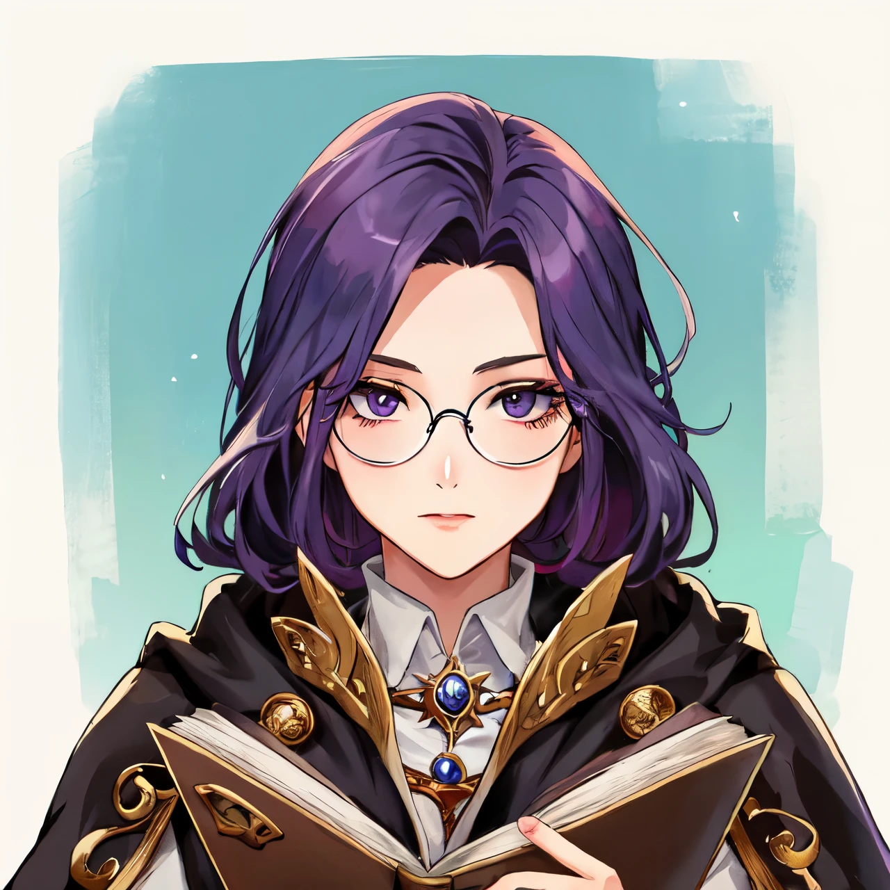 anime - style image of a woman with glasses holding a book, retrato of a mago feminino, retrato of a mage, RPG book retrato, a young bruxa feminina, closeup retrato of an mage, mago feminino!, crisp clear RPG retrato, RPG_retrato, bruxa feminina, RPG retrato, humano :: feiticeira, retrato of female sorcerer