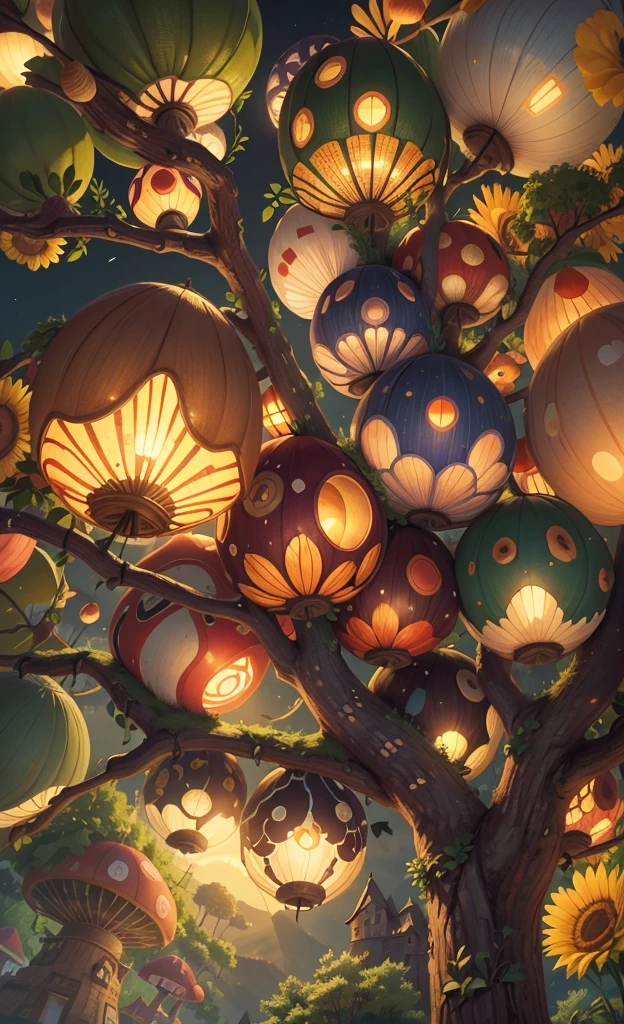 Light up the colorful mushroom forest，world in a bottle，A fairyland-like hideaway，Colorful mushroom house，a fairy world，夏天，Seafront，Rios，tree house，sunflower fields，lavender，mountain ranges，mountain peak tree，a small medieval village, Italy, Vera, medieval town, medieval village, 幻想Italy, quaint village, Italy杰作, medieval coastal village, medieval town景观、Cobblestone road、View from the street、Behold