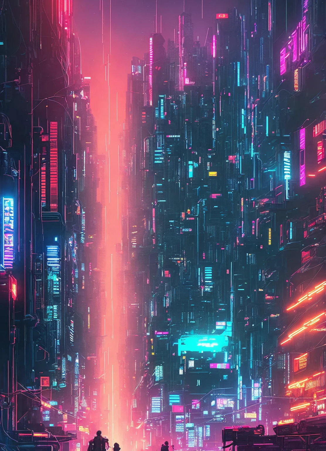 (An artistic photo of cyberpunk)(The is very detailed:1.2),(Intricate neon slums in the background:1.1),ultra - detailed,(softlighting:1.2),A high resolution,cinematic grain.Parallel up and down,in weightlessness,Threshold space,terror,Red