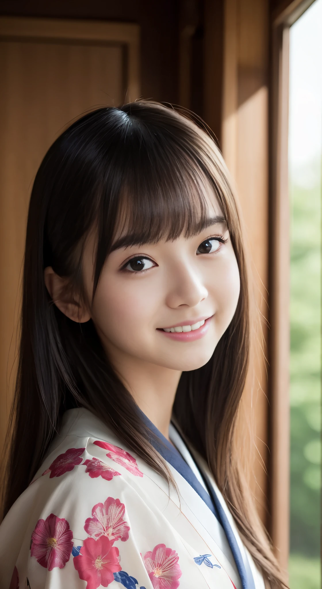 (Photorealsitic:1.4), (Top image quality:1.0), (超hight resolution:1.0), 8K, Raw photography, (masterpiece:0.2), (pureerosface_v1:0.5)、(Best Quality Detail:1.2)、realisitic、8K UHD、hight resolution、(1girl in:1.2)、The ultra-detailliert、High quality textures、intricate detailes、detaileds、非常detailedsなCG、High quality shadows、Detail Beautiful delicate face、Detail Beautiful delicate eyes、depth of fields、Ray traching,1girl in, japanaese girl, Cute, slender, Kimono with Japanese pattern,Floral scrunchie, Beautiful skin, Facing the front,(Smile faintly:1.4),Country of Japan,Japanese garden,Luxury Japanese-style room, skyporn, Magic Hour, (Realistic:1.3), 細かくdetailedsなプッシー, quality, (masutepiece:1.2), (Photorealsiticです:1.2), (Best Quality), (Intricate details), Dramatic, Ray tracing, photograph, +Lola