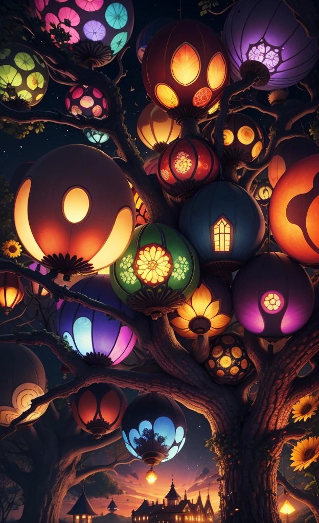 Light up the colorful mushroom forest，world in a bottle，A fairyland-like hideaway，Colorful mushroom house，a fairy world，夏天，Seafront，Rios，tree house，sunflower fields，lavender，mountain ranges，mountain peak tree，a small medieval village, Italy, are present, medieval town, medieval village, 幻想Italy, quaint village, Italy杰作, medieval coastal village, medieval town景观、Cobblestone road、View from the street、Behold