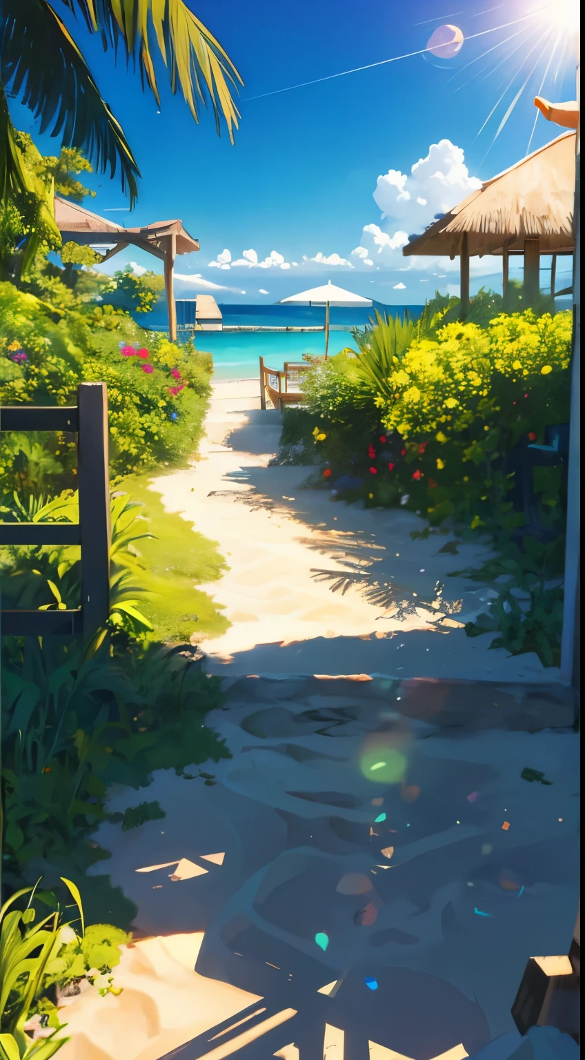 tmasterpiece,best qualtiy,Very detailed CG Unity 8K wallpaper,Most Best Illustration,Best Shadow,naturey,blue sea sand,and the sun was shining brightly,The line of sight runs parallel to the beach:1.15,Many umbrellas,NOhumans
