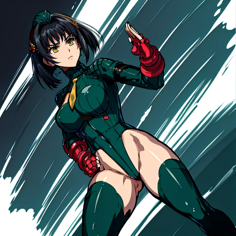 ultra-detailed, Explicit, Beautiful body, Beautiful Nose, Beautiful character design, perfect eyes, perfect face, ultra highres, 4K, beautiful legs, perfect legs, Nice hands, Perfect hand, Masterpiece, Best Quality, Highly detailed, illustration, absurdres, street fighter, doll suit, shadaloo doll, dollsuit, girls, multiple girls, expressionless, blank eyes, looking at viewer, red gloves, emotionless, black latex, corrution, mind control, female combatant, full body, hypnotized, unhappy trance, full body suit, ribbed bodysuit, both arms at side, obey, perfect female body, extremely glossy latex, hypnosis, hypnoLora, empty eyes, Mind control device, poses, submissive_pose, Slave, hat, necktie, stand up straight, standing, standing at attention, hat, necktie, belt, latex, ribbed bodysuit, brown hair, thighhighs, garter belt, Fighting Stance, extending the right arm from the shoulder into the air with a straightened hand, nazi saluting, military, military saluting, salute, thigh boots, Katia Grignard, SRWOG, dark green hair, yellow eyes, short hair