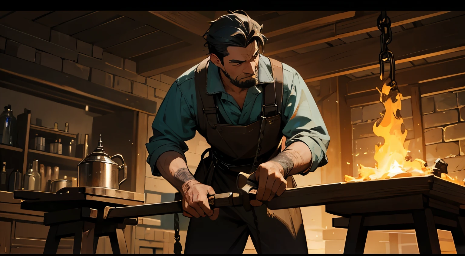 masterpiece,best quality,super detailed,anime style, super fine illustration, highly detailed, dynamic angle, beautiful detailed, 8k,8k quality,8k background, In the steampunk world during the daytime, BREAK a dwarf is working in a small factory. He is working on a machine, wearing oil-stained gloves, goggles, and a hat. His expression is serious, and his hairstyle is baldness.((fantasy style))