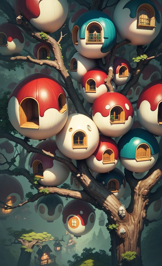 world in a bottle，baiyun，snow mountains，at a forest，A fairyland-like hideaway，Colorful mushroom house，a fairy world