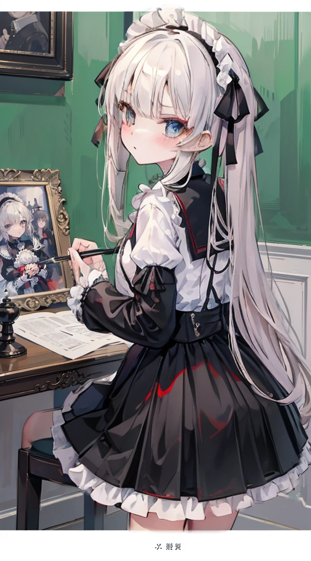 cabelos curtos、lo gothic、Lolita japonesa、Segure a Espada、confete、fone de ouvido、chama quente、A painting that can be seen in full Black composition facing the bootront