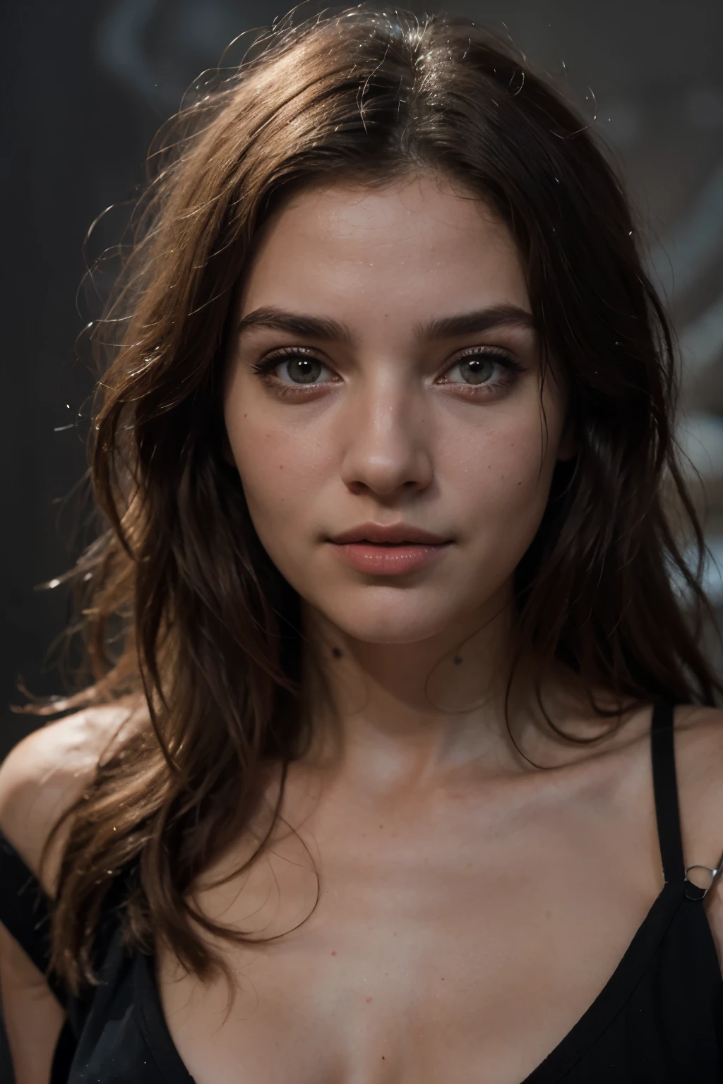 hotporn, instagram, mid shot photo of [Lily Donaldson|laurabailey] as [QuantumASMR|Celine Farach], egirl makeup dark fantasy background, charming smirking by Martin Deschambault and Robert McGinnis ultra realistic highly detailed intricate photorealistic analog style photograph sharp focus on eyes, cinematic lighting