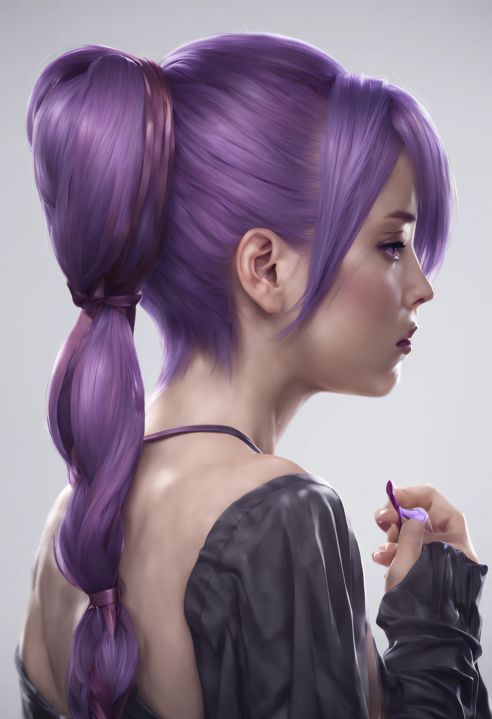 purple hair, twin drills, hair ribbon, depth of field, Fujicolor, masterpiece, textured skin, highres, anatomically correct