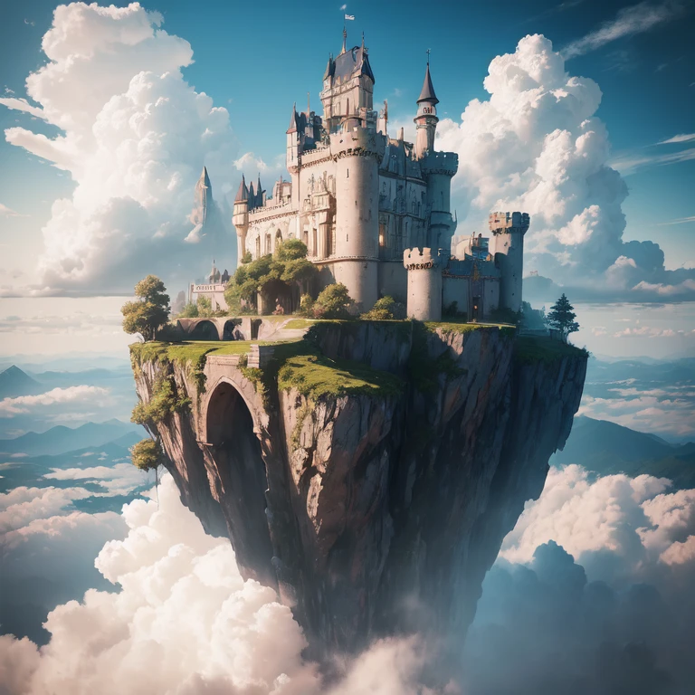 "there's an island floating in the sky among the Cloud with castle on it, The castle is full of gears and machine parts" Castle in the sky, castelo flutuante, Cloud, (cinemactic, 8k, master part, fundo glorioso, dynamic lighting, Reduzir, Extremamente ultra alto detalhe, vistas hipnotizantes da paisagem)