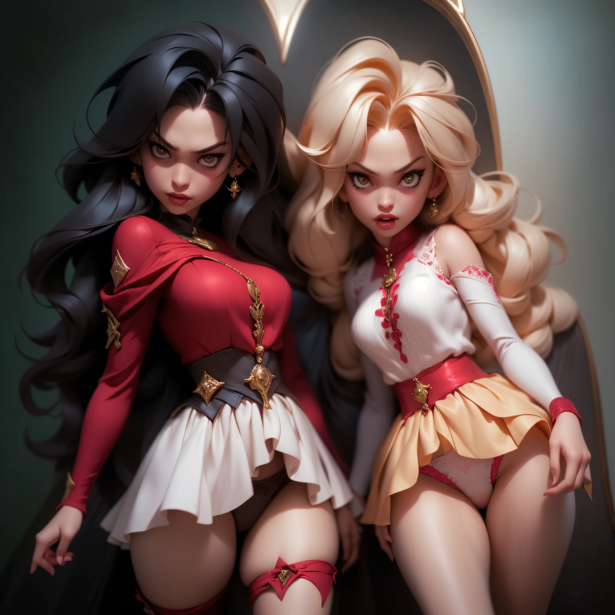 2girls, zelda and peach, In fateful poses of Stret Fighter 2, ((cute_panties)), cotton_panties, ultra_sexy, skirt_lift, nintendo style underwear, vampire, anger
