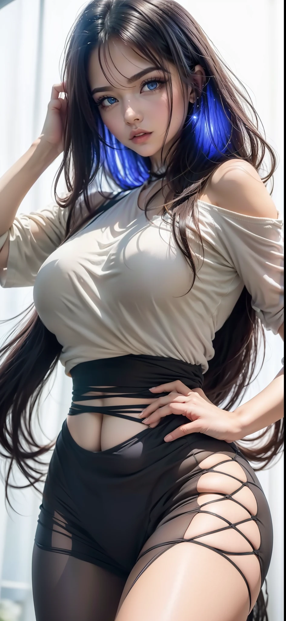((best quality, 8k, 32k, master piece, UHD: 1.2, professional photo, ultra realistic photo, masterpiece)), fantasy, Multi-angle, Close-up photo, ultra detailed photo, beauty warrior, sexy, erotic , pornography, (goddess of beauty), 1 girl, wide legs, wide open, crouched showing pussy, pubic hair sticking out of micro panties stuck in pussy, ((big breasts, gigantic display: 1.2, long and pointy breasts, Long natural breasts sticking out outside the cleavage, porn)), ((sexy body, curved body, naked body, fit body, six-pack abs, big perky ass)), Seraphina is a rider who likes to show off her sexy body, her pussy, her beautiful breasts and her secrets, her feminine private parts, her exposed breasts, exposed, her captivating beauty combines harmoniously with her exceptional sex skill. Her blue eyes shine with determination, (bright purple eyes) while her colorful hair falls in soft waves over her shoulders. Dressed in finely crafted, very detailed clothing, sexy armor with gold details and jewels, she exudes a subtle sensuality.
(Seraphina is a desired warrior, the most beautiful of all women, The armor embraces the curves of her female body with elegance, everything perfect, everything detailed, perfectionist), Highlighting the breasts with sensuality. Delicate lines and intricate details add a touch of seduction to her presence. A flowing cape dances in the wind as she moves, adding an element of mystery and charm. Her face is very beautiful and attractive, full lips, makeup on her face, big eyelashes, perfect woman.
armor and adjusted to highlight her femininity and muscular abdomen.
Seraphina is more than just a sexual figure; she is a formidable warrior with a magnetic aura that transcends the battlefield. Her charm lies in the unique combination of beauty, sensuality, pornography, everyone admires her for her erotic, naked appearance ((with transparent micro panties showing pussy)). environment: medieval, dark, thunder, lightning.