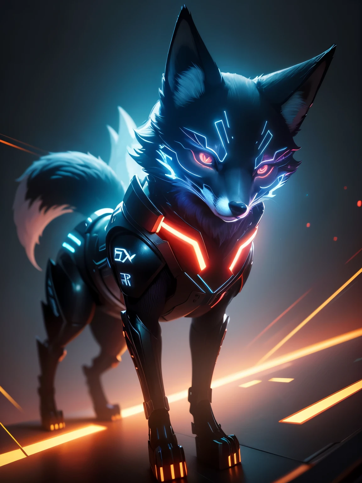 cyberfox, (fox), (animal), in the style of tron, (masterpiece), (best quality), Extremely detailed, absurdres, high res, ultrasharp, 8K