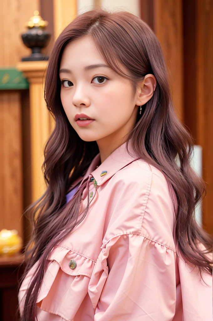 close-up of a woman with long hair wearing different colored bangs jaeyeon nam double tzuyu jinyoung shin female korean idol portrait blackpink jossi portrait korean artist blackpink roseanne park ash blonde gray hair heonhwa choe wavy shoulder length hair lee ji- eun, lee ji - eun. Photographed in different poses and from different angles.