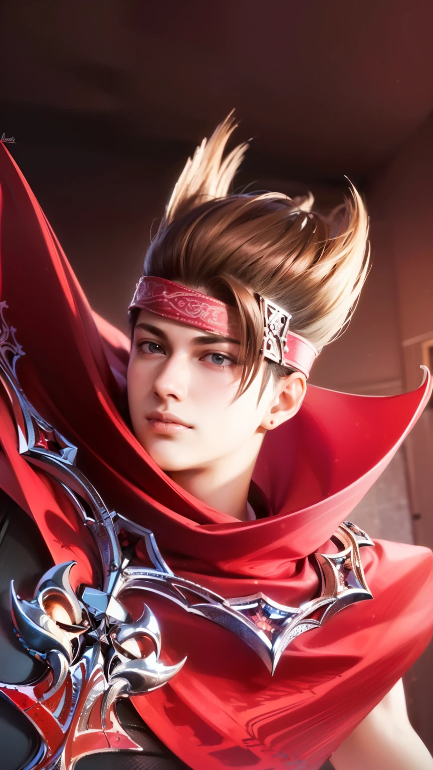 masculine male, masterpiece, ((perfect eyeest quality, (semirealism:1.9), beautiful lighting, (extremely detailed CG unity 4k fhd wallpaper), High Detail, Sharp focus, dramatic outdoors, 1 boy ,19 years old, brown hair, light purpel eyes, smile.