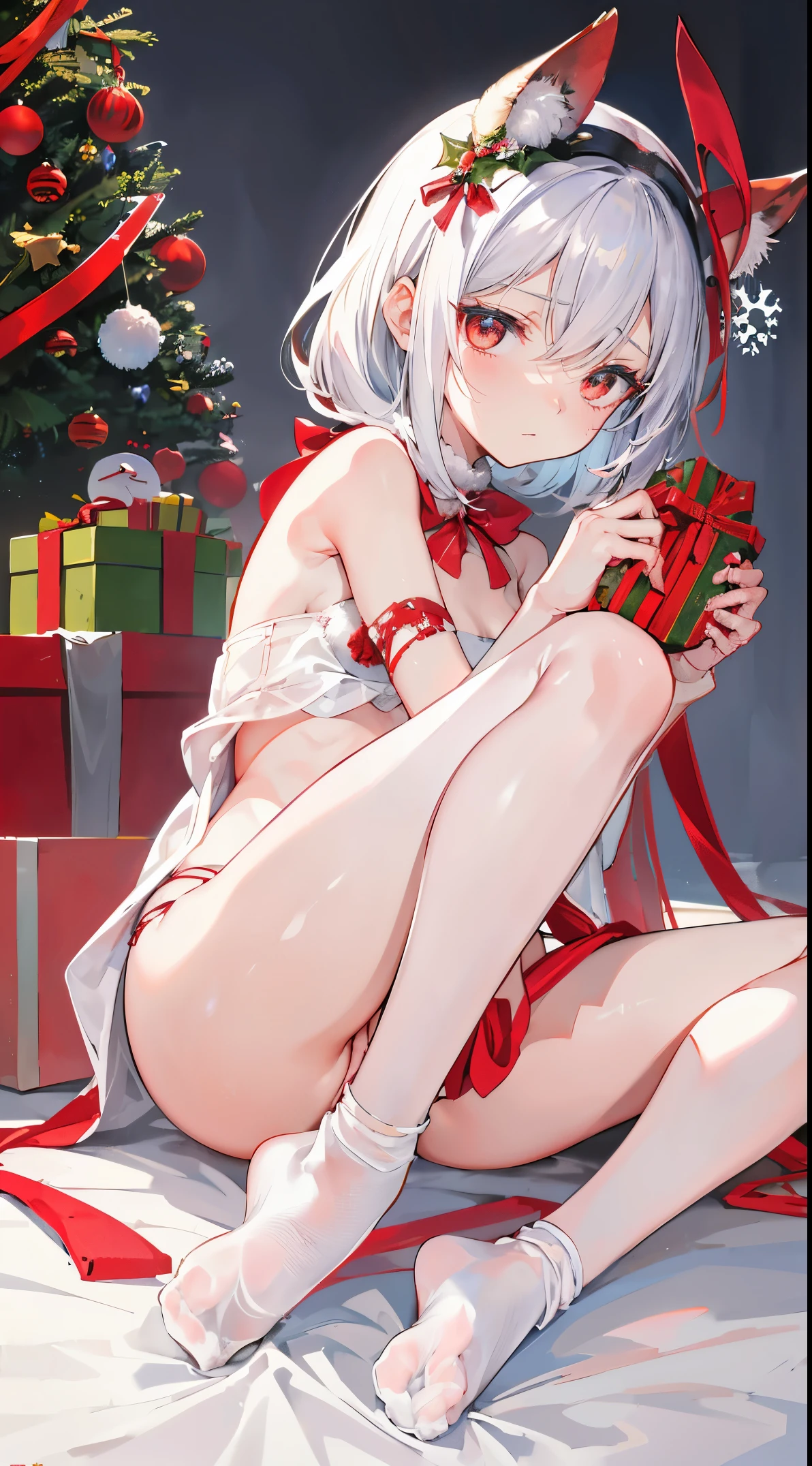 ，no underwares， the feet，Very shy，sitted， the feet，exposed device，cleanness液体，Bigchest，cleanness，Soaked，Hold your thighs from behind with your hands，Emotional expression，fuzzy，taunt，succubi，Unoccluded，There is no lower limit，Mesh socks，Camel toes，christmas，sweat drenched，cleanness， shape，Effluent，骆驼the feet趾，Christmas tree，Gift box，ribbons