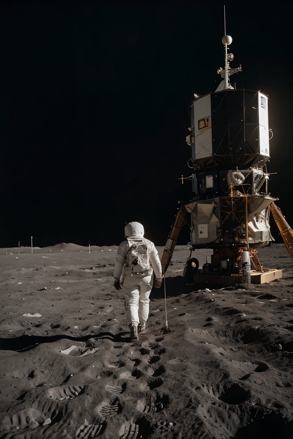 A pov of a man walking on the moon
