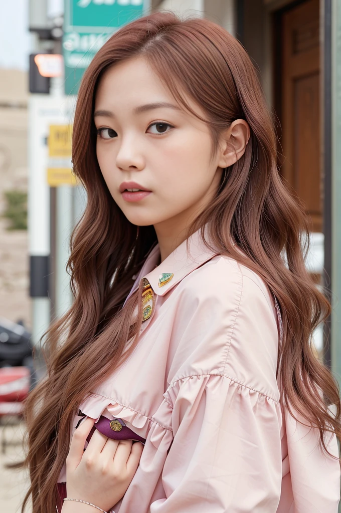 close up of a woman with long hair wearing a red bikini jaeyeon nam double tzuyu jinyoung shin female korean idol portrait blackpink jossi portrait korean artist blackpink roseanne park ash blonde gray hair heonhwa choe wavy shoulder length hair lee ji- eun, lee ji - eun. The woman is facing the camera and photographed from a different angle. On the beach.