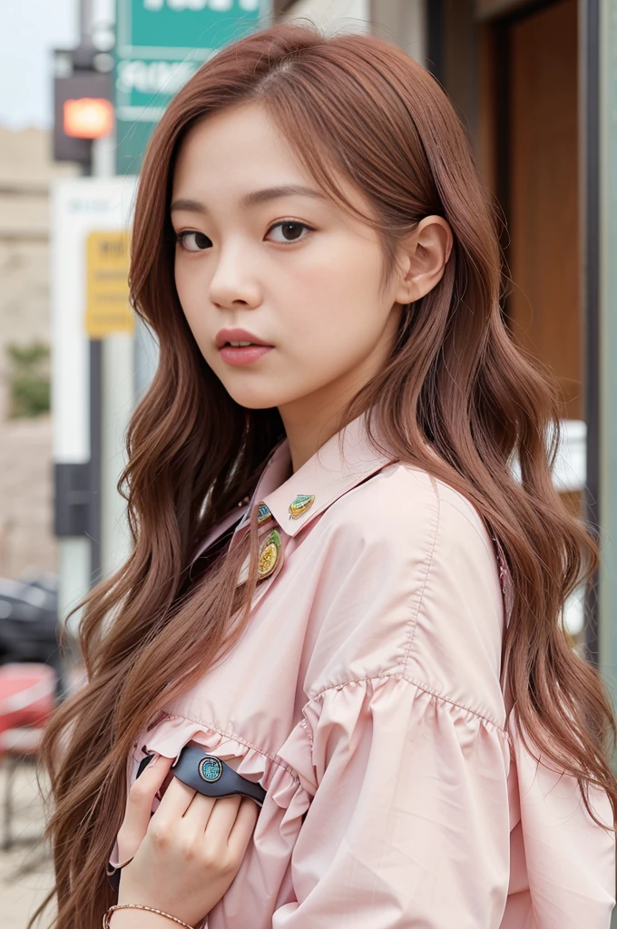 close up of a woman with long hair wearing a red bikini jaeyeon nam double tzuyu jinyoung shin female korean idol portrait blackpink jossi portrait korean artist blackpink roseanne park ash blonde gray hair heonhwa choe wavy shoulder length hair lee ji- eun, lee ji - eun. The woman is facing the camera and photographed from a different angle. On the beach.