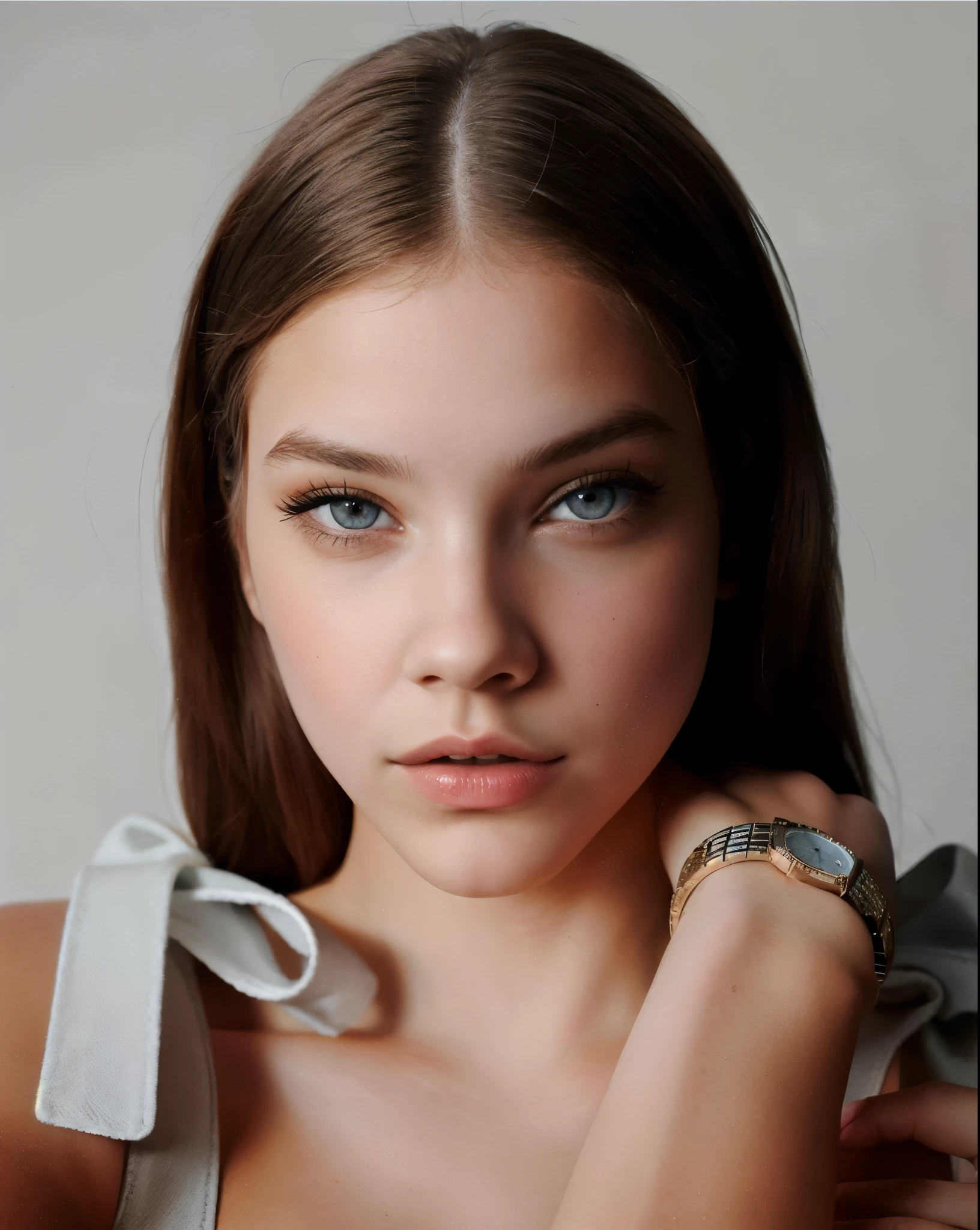 there is a woman with a watch on her wrist posing for a picture, portrait of barbara palvin, barbara palvin, inspired by Emma Andijewska, aleksandra waliszewska, portrait sophie mudd, dasha taran, anastasia ovchinnikova, perfect face model, angelina stroganova, magdalena radziej