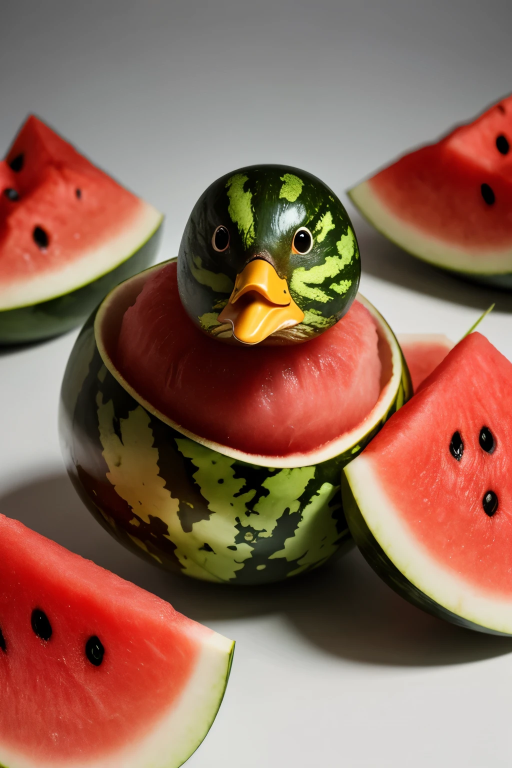 Duck with watermelon logo on its head