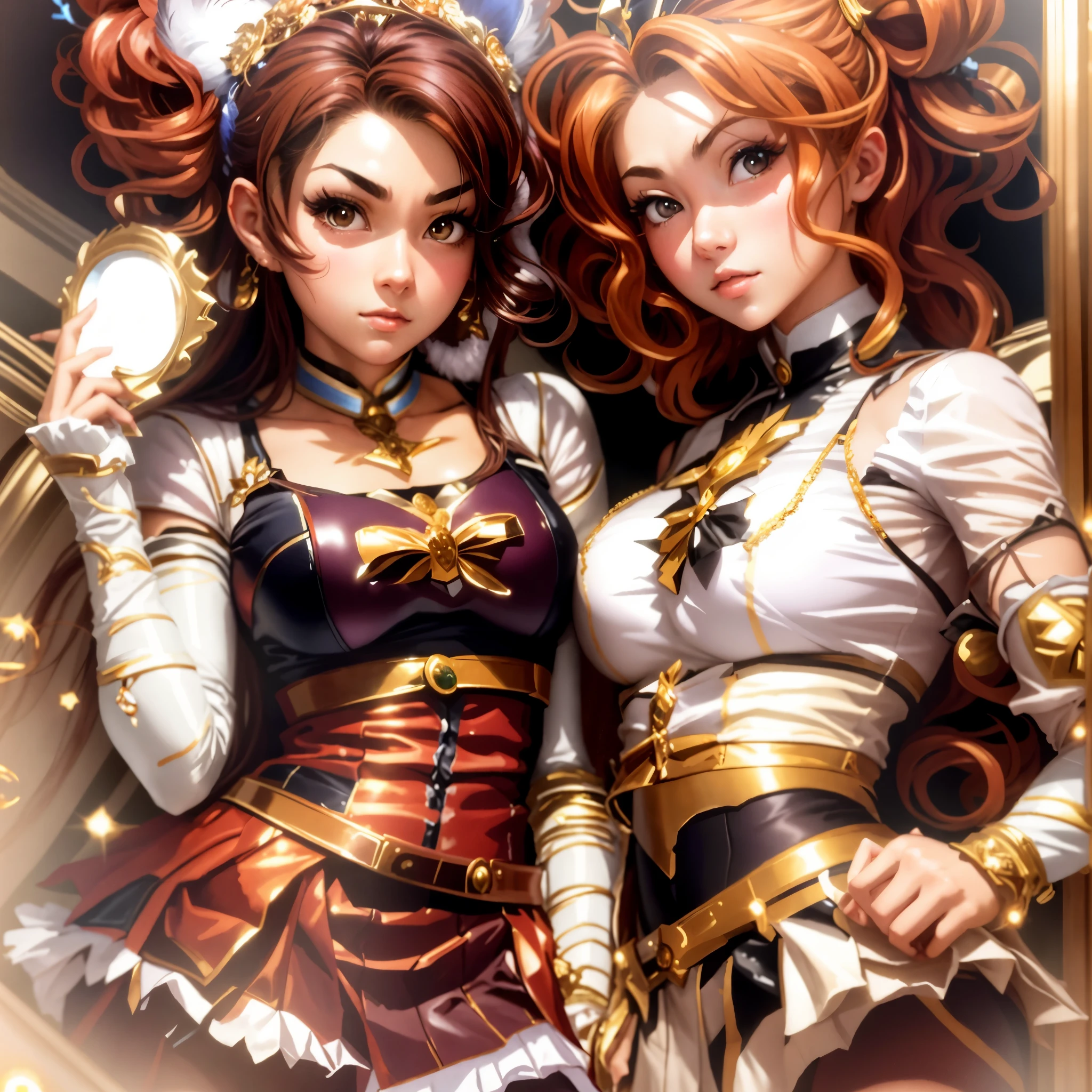 2girls in costumes posing for a picture in a mirror, range murata and artgerm, masayoshi suto and artgerm, sakimichan and frank franzzeta, artgerm and genzoman, nixeu and sakimichan, frank franzzeta and sakimichan, wlop and sakimichan
