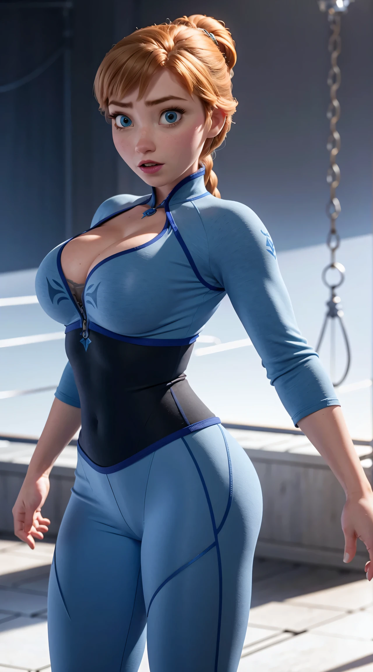 Photo of Anna of Arendelle wearing Blue gym outfit, Nice, show breasts