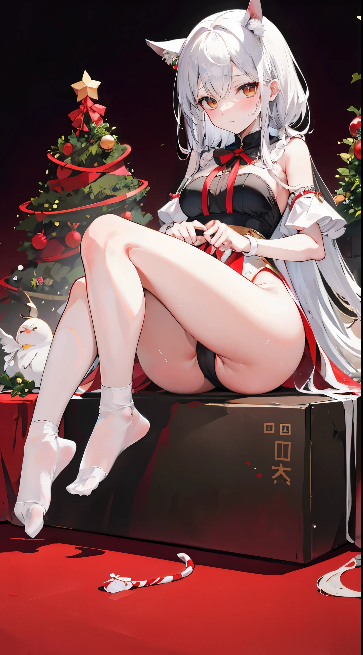 ，no underwares， the feet，Very shy，sitted， the feet，exposed device，cleanness液体，Bigchest，cleanness，Soaked，Hold your thighs from behind with your hands，Emotional expression，fuzzy，taunt，succubi，Unoccluded，There is no lower limit，Mesh socks，Camel toes，christmas，sweat drenched，cleanness， shape，Effluent，骆驼the feet趾，Christmas tree，Gift box，ribbons，opening legs，Red and white stripeack Shadow，，big.ass