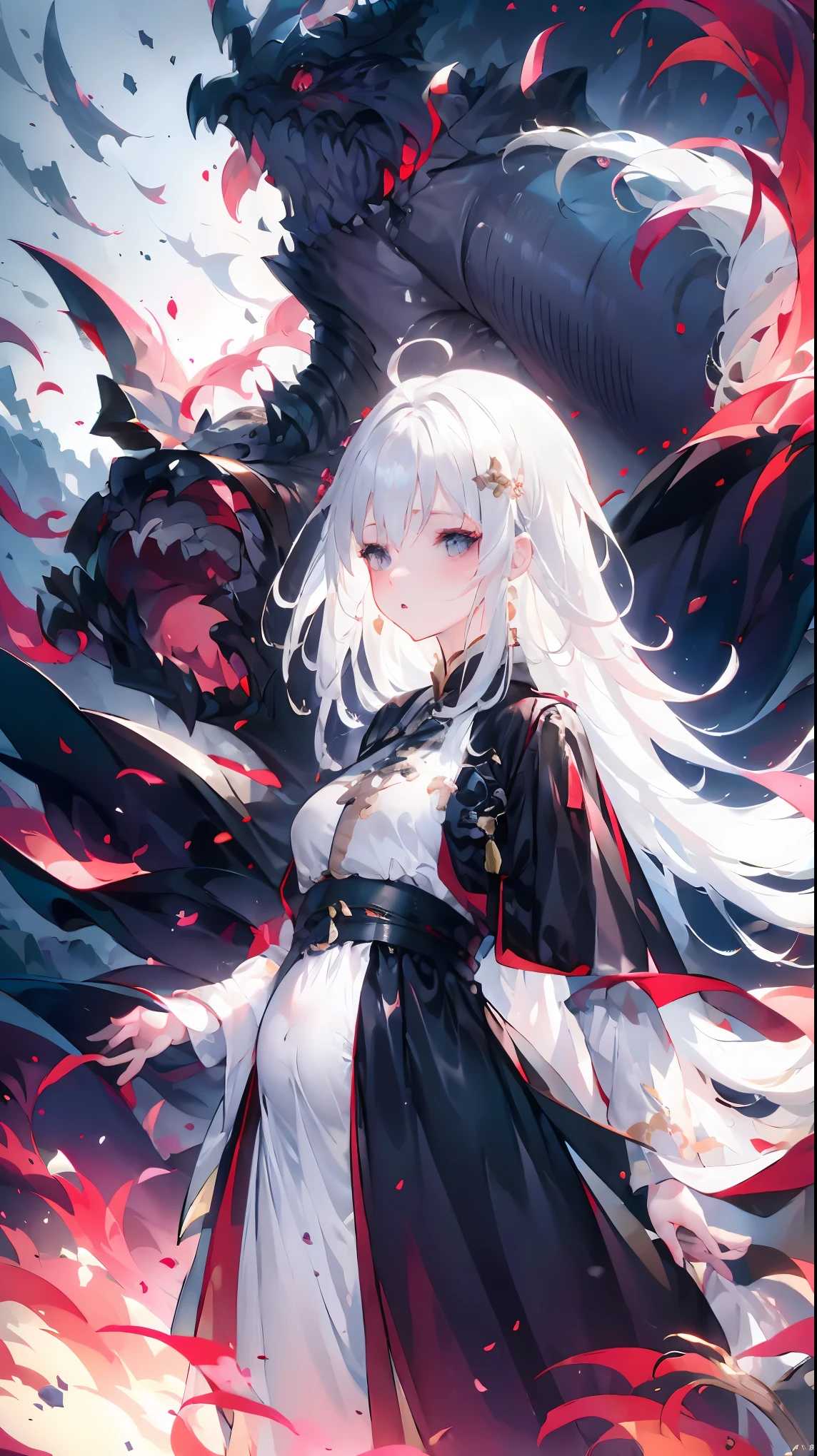 Golden hairpin, white ash hair, black shirt, white skirt, (black cloak:1.2), pale face, sweating, heavy breath, blushing, pregnancy  dresest quality:1.2), ultra-detailed,realistic ,portraits, vivid colors, soft lighting, interesting PoV, stocking, straight hair, pregnant, Pregnant  belly, anime girl, solo girl, light blue eye,