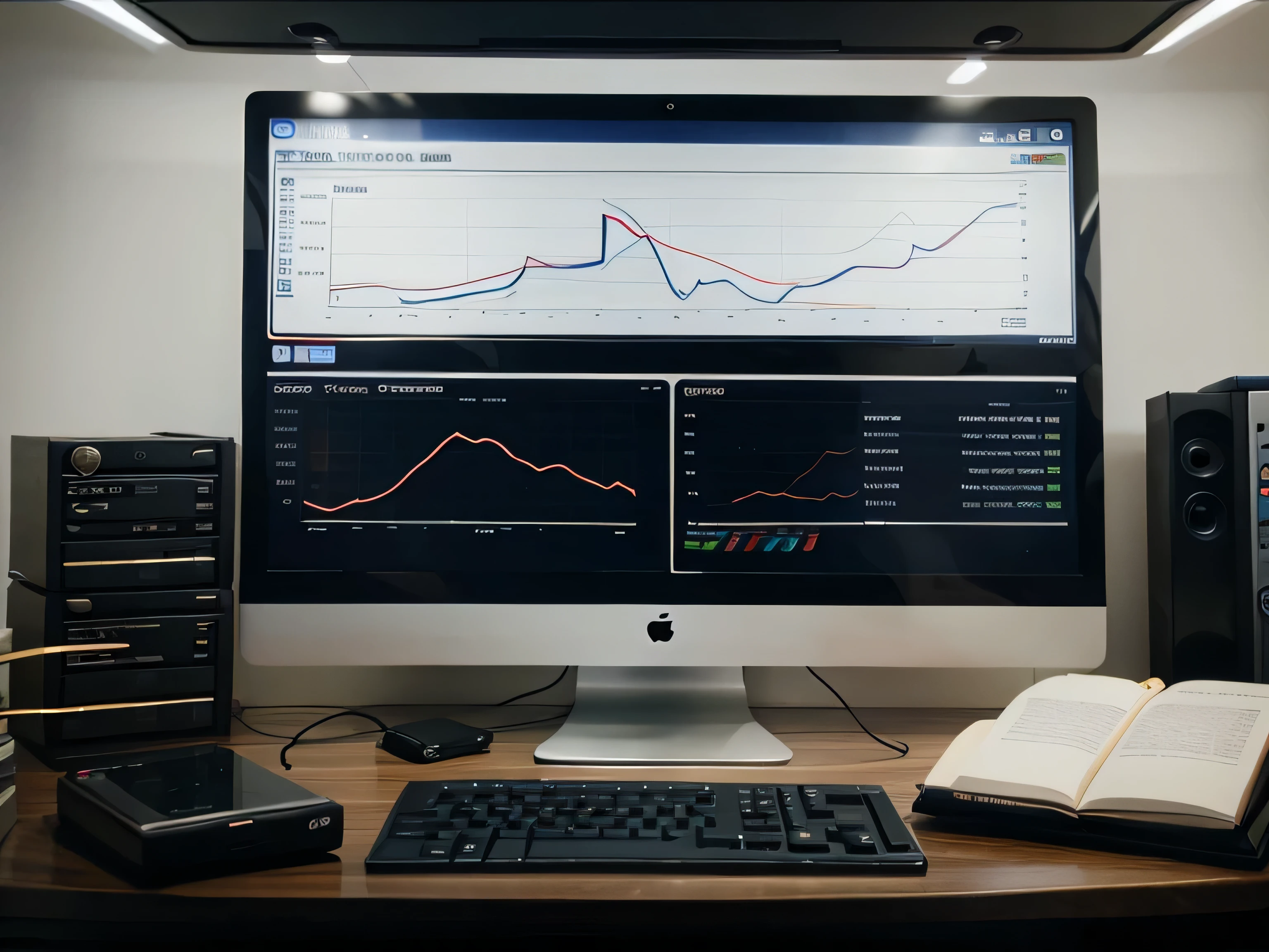 conceito de banner financeiro, computer panel with financial graphs