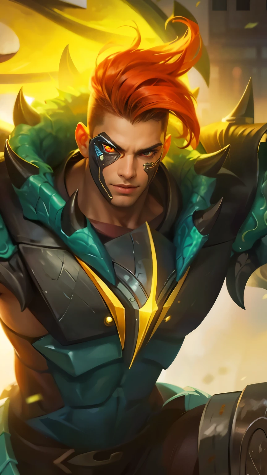 Best quality, masterpiece, detailed skin texture, detailed clothes texture, detailed face, super detail, 8k, intricate detail, 1 boy, The color doesn't change, Muscle guy, 1 guy, strong red eye glow (red eye:1.2), lots hair