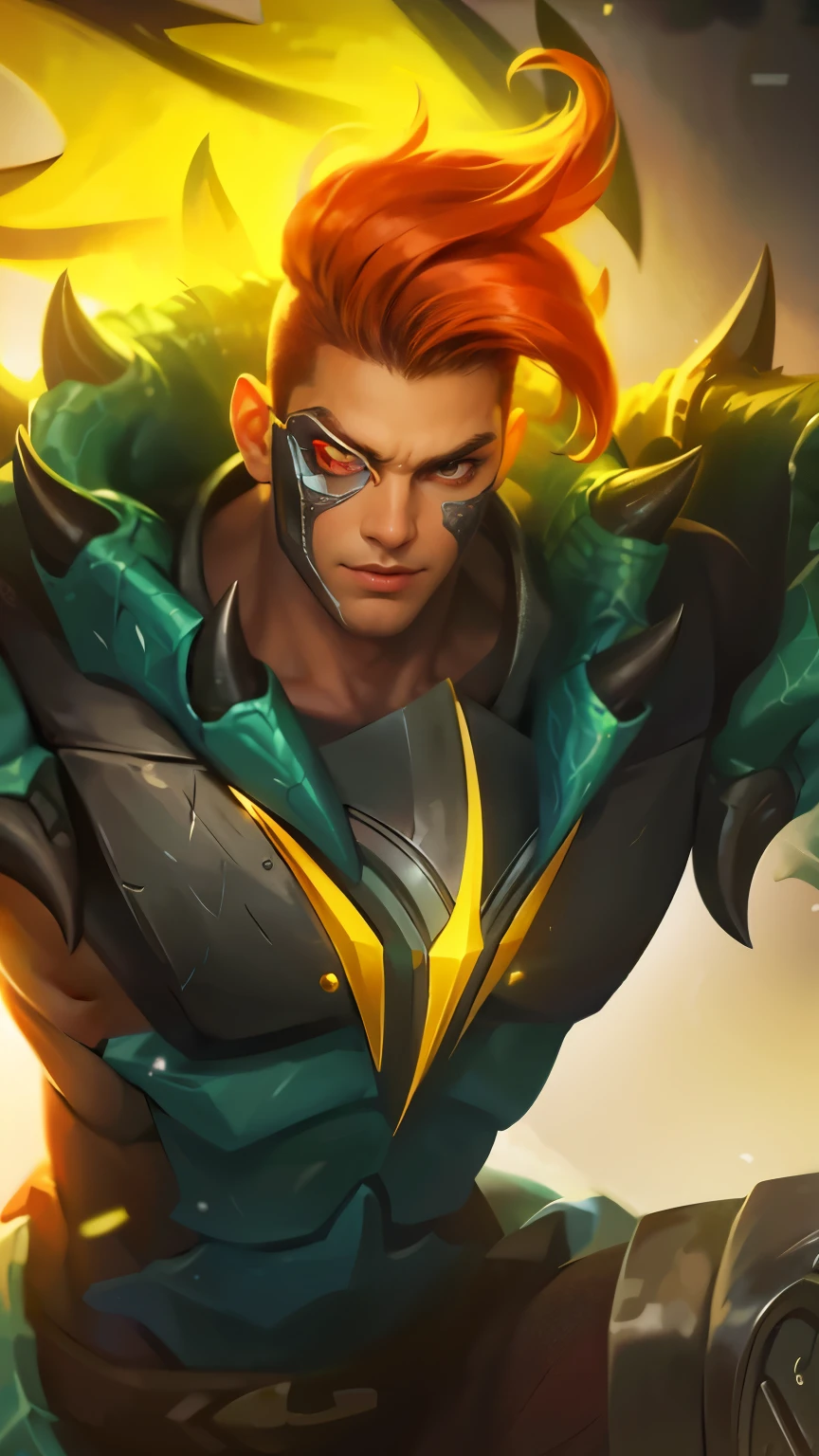 Best quality, masterpiece, detailed skin texture, detailed clothes texture, detailed face, super detail, 8k, intricate detail, 1 boy, The color doesn't change, Muscle guy, 1 guy, strong red eye glow (red eye:1.2), lots hair