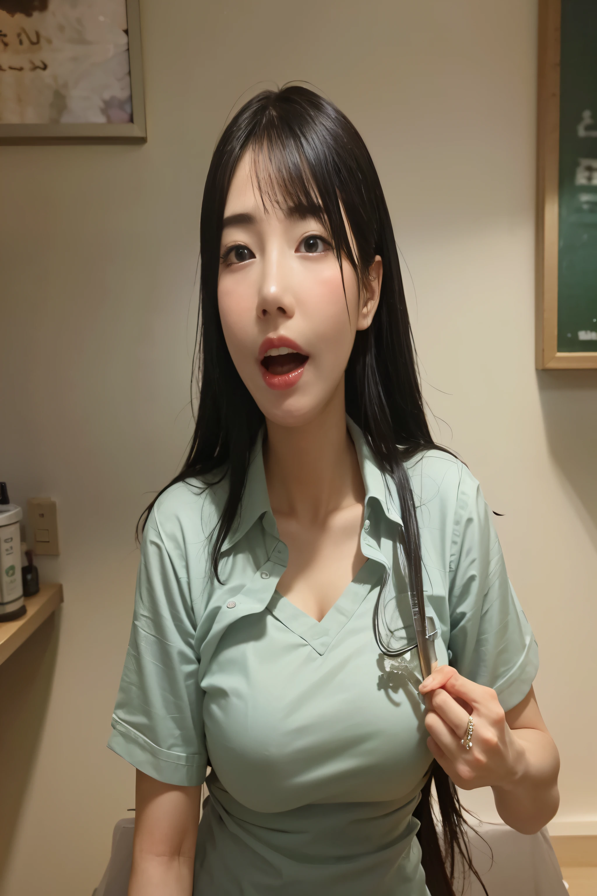 There was a woman，White shirt hand holding toothbrush, Korean girls, Nam Jae-yeon, gorgeous young korean woman, Cui Xianhua, korean woman, beautiful young korean woman, beautiful south korean woman, lee ji eun, Lee Ji-eun, korean artist, Young and cute Korean face, female actress from korea, 2 7 ，16K HD resolution，Beautiful goose egg face