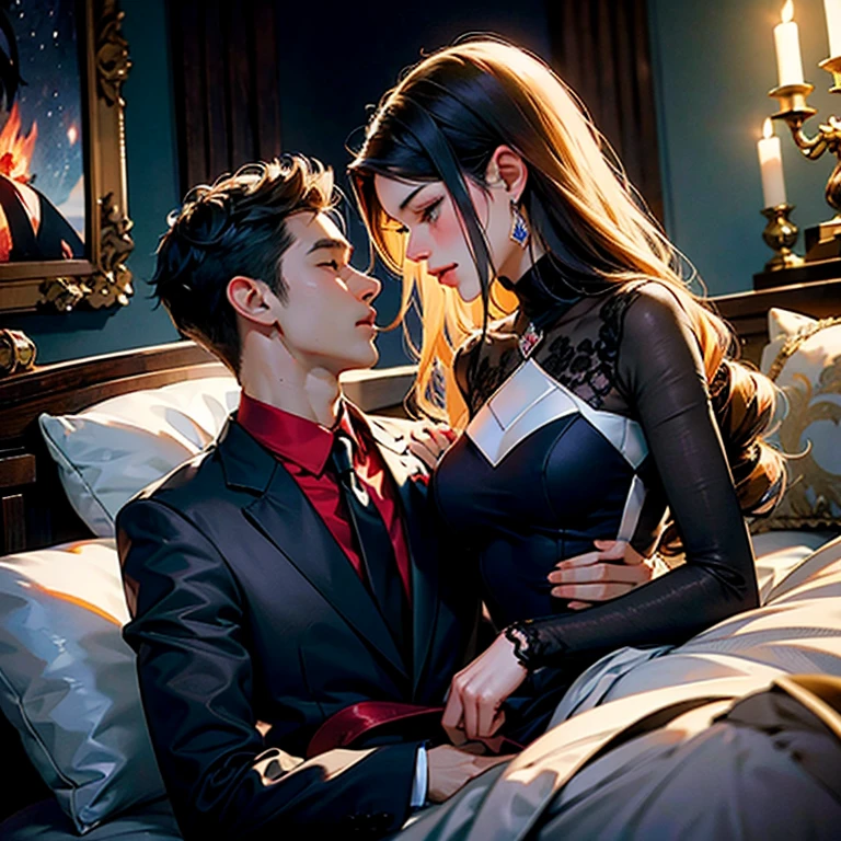 (A high resolution,tmasterpiece:1.2),full bodyesbian,slender boy:0.7 Sex in bed with the devil ????????,femdom:1.6,((assertive female,The girl above)).(电影灯光)